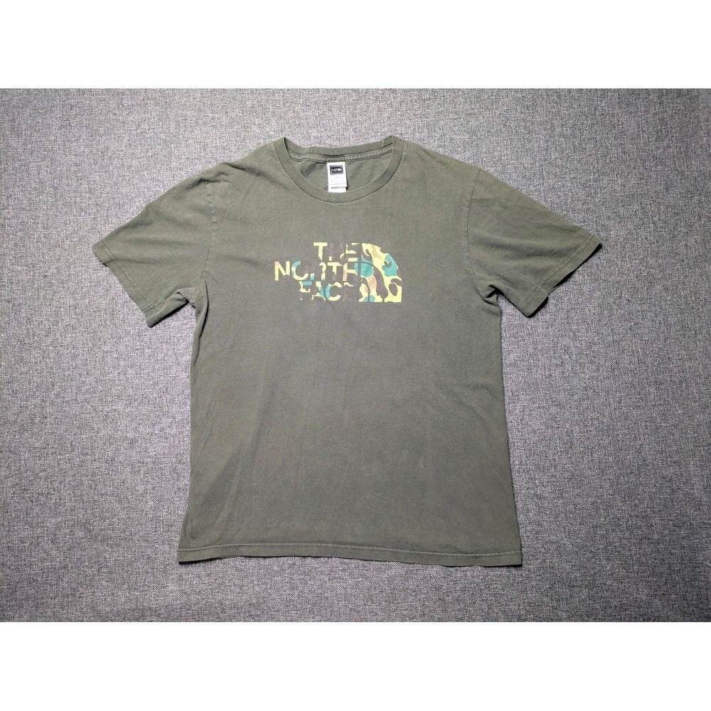 The‎ North Face Camo Shirt Men's Medium Green Half Dome Logo Short Sleeve Tee